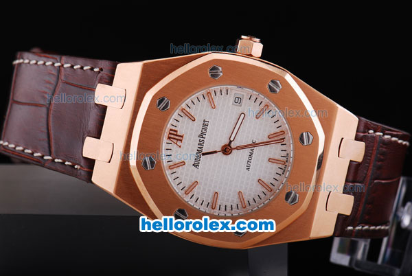 Audemars Piguet Selfwinding Royal Oak Automatic Movement Rose Gold Case and Bezel with White Dial - Click Image to Close